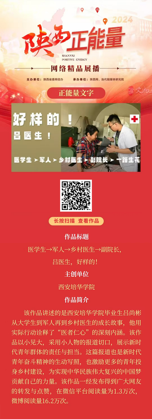 <b>正能量文字：医学生→军人→乡村医生→副院长 ，吕医生，好样的！</b>