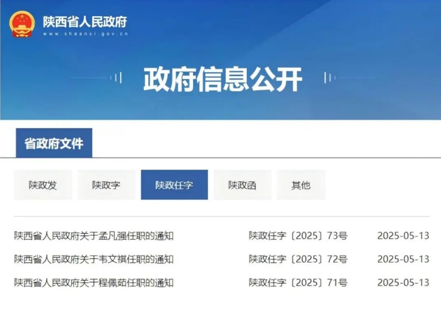 <b>陕西省政府最新任职通知</b>