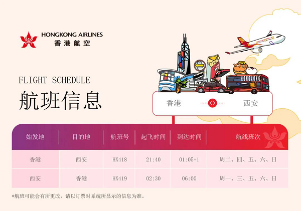 <b>7月18日开通香港—西安直飞航线，每周运营五班</b>