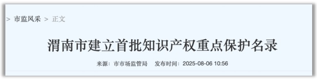 陕西渭南建立首批知识产权重点保护名录