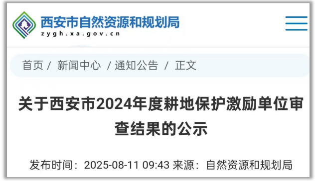 <b>西安公布2024年度耕地保护“红榜”​临潼、高陵、蓝田获评先进区县</b>