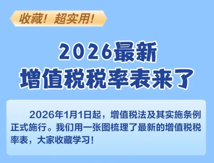 一键收藏！2026最新增值税税率表来了→