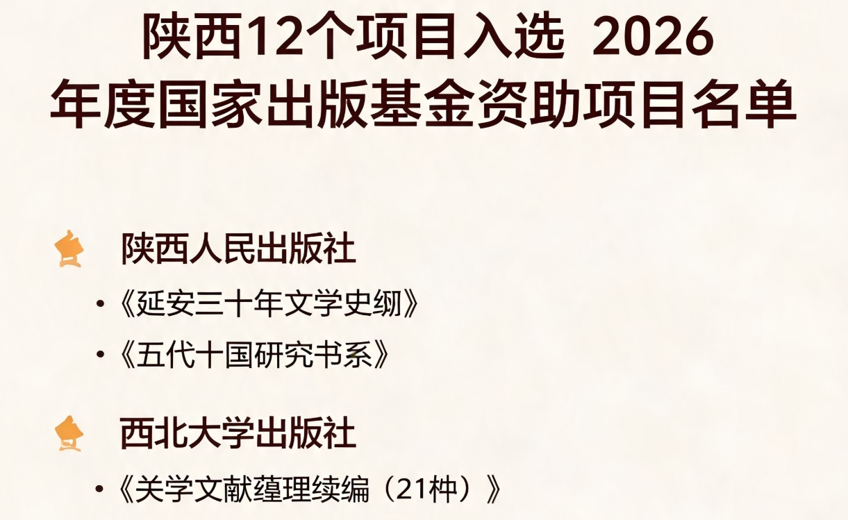 陕西12项目入选2026年度国家出版基金资助项目名单